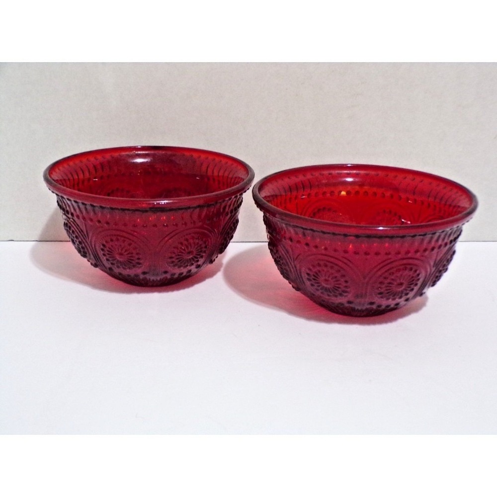 Pioneer Women Adeline Dessert Bowls Ruby Red 5" Round x 2.5" Tall Set of 2